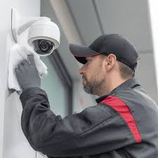 Technician performing preventive maintenance for surveillance and access control systems